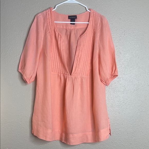 Lane Bryant Women’s Coral Linen Tunic Top Pintuck Detail Boho Blouse Sz 14-16 - Picture 1 of 9